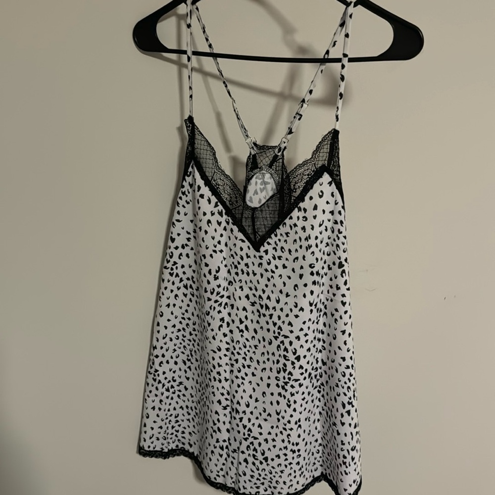 Leopard Lace V Neck Strappy Cami Tank Top